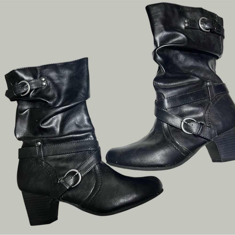 Faded Glory Black Buckle Heeled Boots